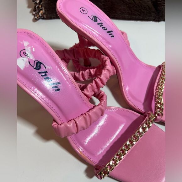 🌸SHEIN pink purple chain open toe elastic strappy high heel mule shoe size 8 - Picture 6 of 15